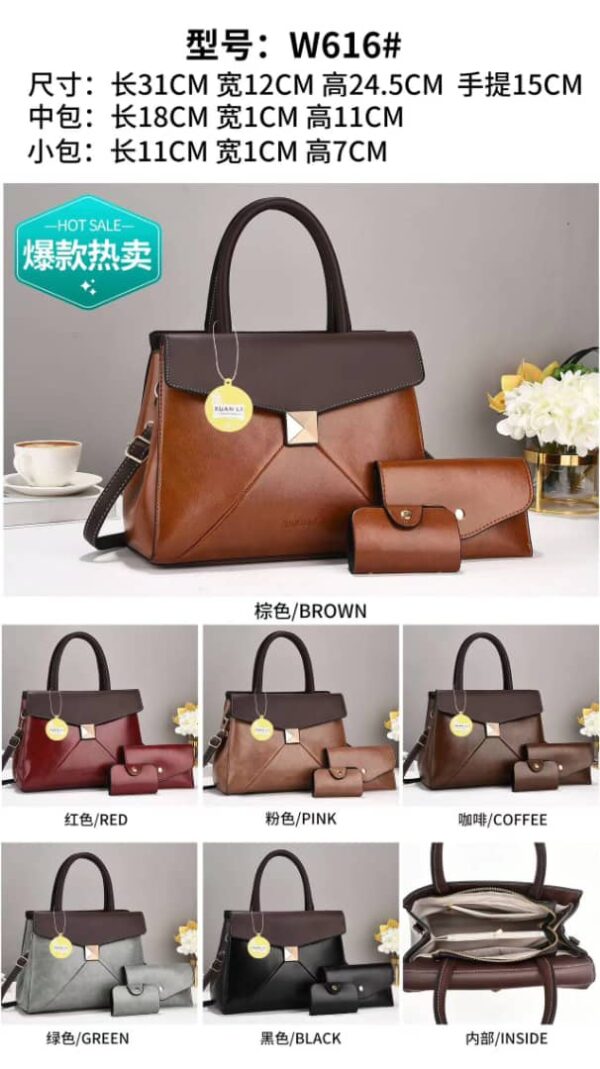 PU Fashionable Leather 3pc handbags - Image 7
